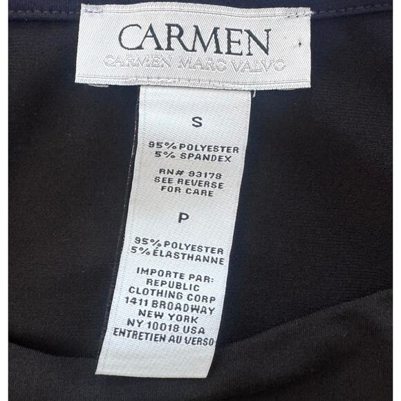 Carmen Marc Valvo Small Black Long Sleeve Round Neck Ruched Top Poly Spandex - Picture 2 of 8